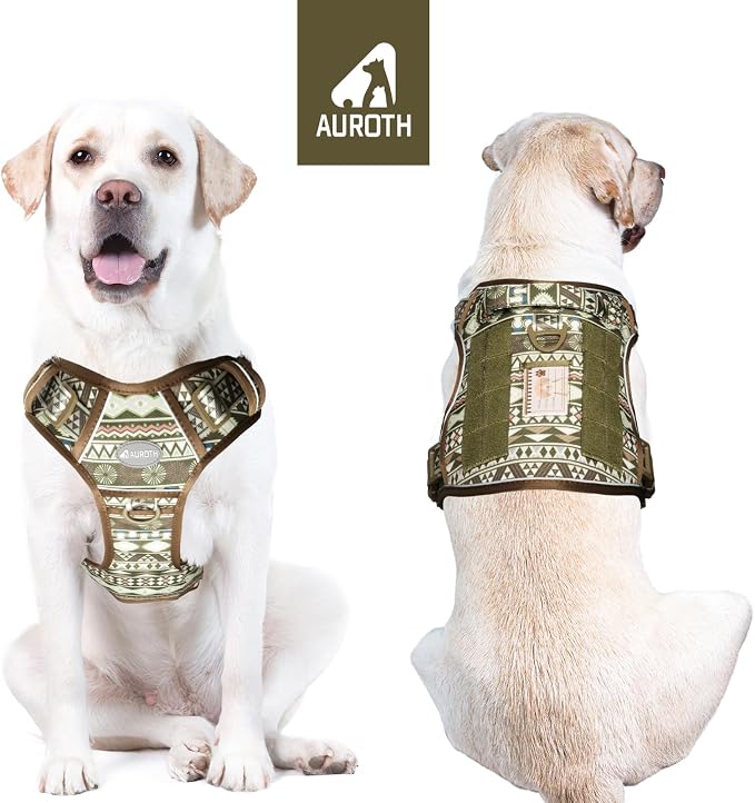 AUROTH Dog Harness for Large Dogs, No Pull Tactical Dog Vest with 2 Clips | Easy Control with handle, Adjustable, Reflective, Military K9, for German Shepherd Husky Walking, Bohemia Green, Large - Image 2
