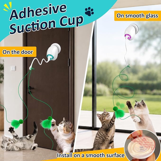 Interactive Cat Toys for Indoor Cats, Automatic Flying Feather Wand, Suction Cup Design, USB Rechargeable, Wall-Mounted Hanging Cat Toys for Bored Indoor Adult Cats - Image 5