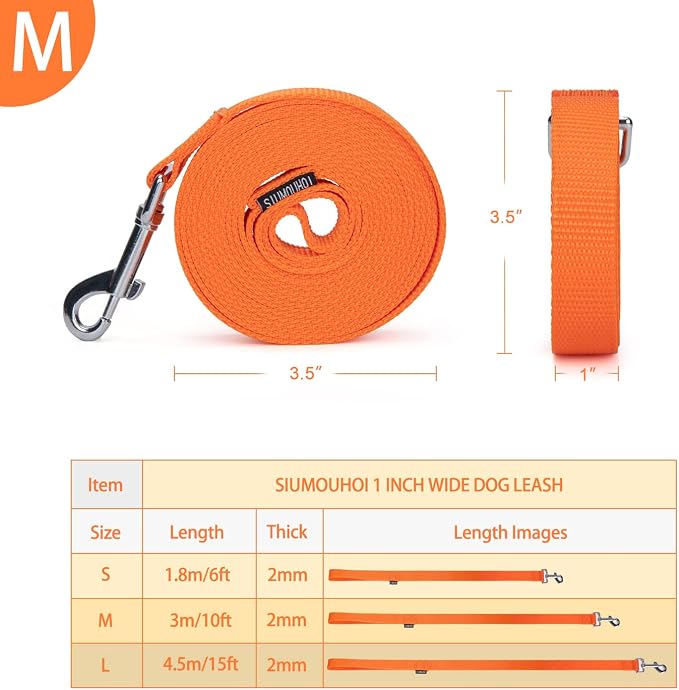Strong Durable Nylon Dog Training Leash, 1 Inch Wide Traction Rope, 6 ft 10ft 15ft Long, for Small and Medium Dog (Orange, 10 Feet) - Image 2