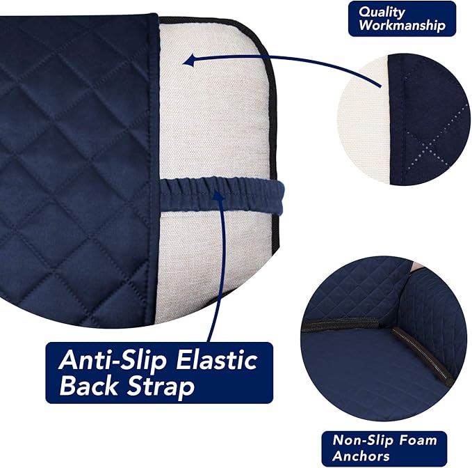 PureFit Reversible Quilted Sofa Cover, Water Resistant Medium Slipcover Furniture Protector, Washable Couch Cover with Non Slip Foam and Elastic Straps for Kids, Dogs, Pets (Loveseat, Navy/Ivory) | Navy/Ivory, Water Resistant Couch Protector, Washable ... - Image 3