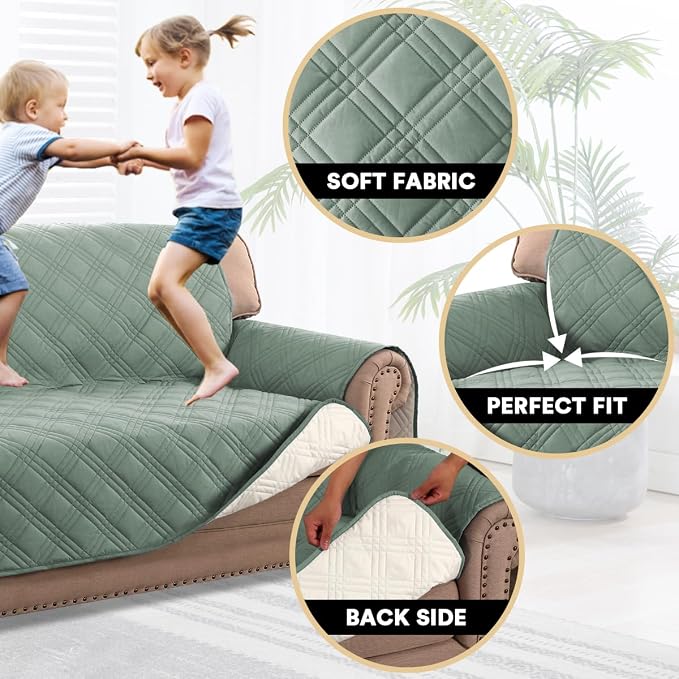 PrinceDeco 100% Waterproof Chair Sofa Slipcover for Living Room Water Resistant Couch Cover Furniture Protector Cover with Elastic Straps for Pets Kids Children Dog Cat(Chair 23", Lily Pad) - Image 3