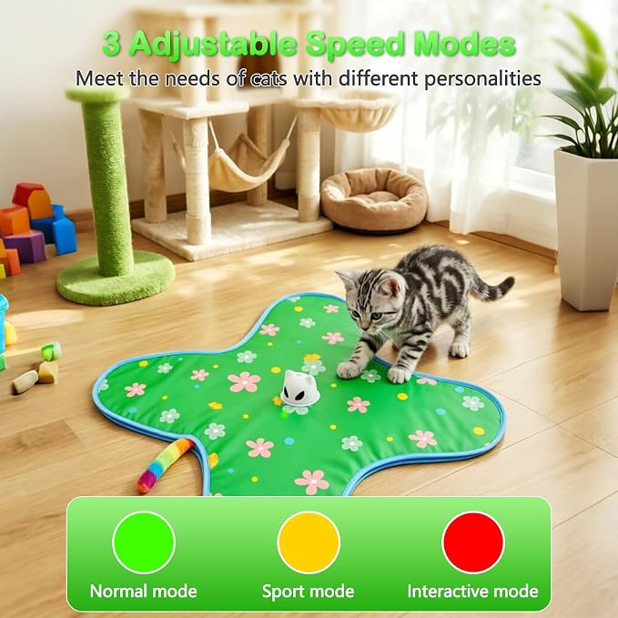 Interactive Cat Toys for Indoor Cats, Rechargeable Hide & Seek Toy | Touch Activated, 3 Speed Modes, 10-Min Auto off, Bird Chirps(can turn off), Hidden Feather Wand for Bored Adult Cats, Green - Image 3