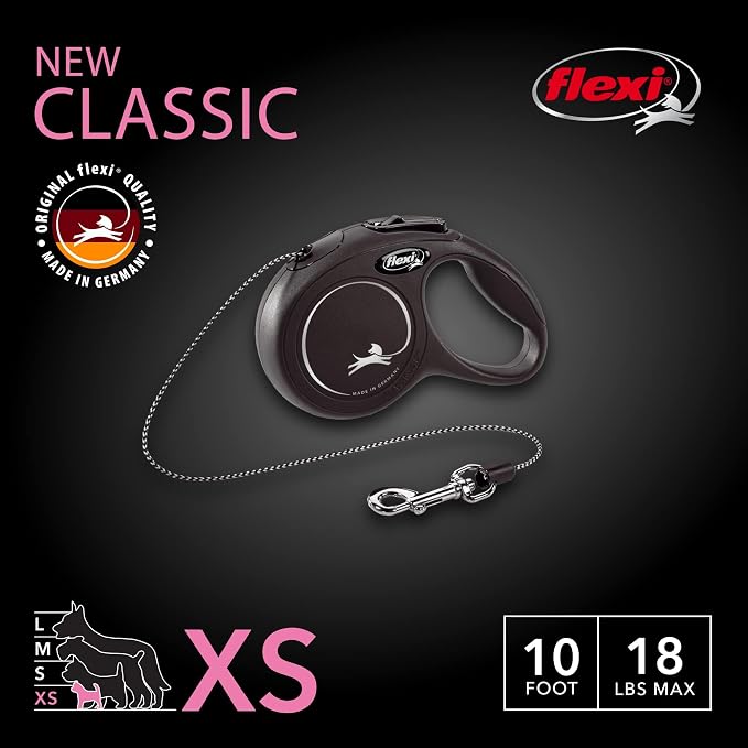 FLEXI® Classic XS Cord Retractable Dog Leash (Black)-10' for Extra Small,Tiny Dogs upto 18 lbs,Ultra Compact Pocket-Size,3-FingerGrip,German Quality,Tangle-Free,OneHand Brake,Pause & Lock (Pack of 12) - Image 2