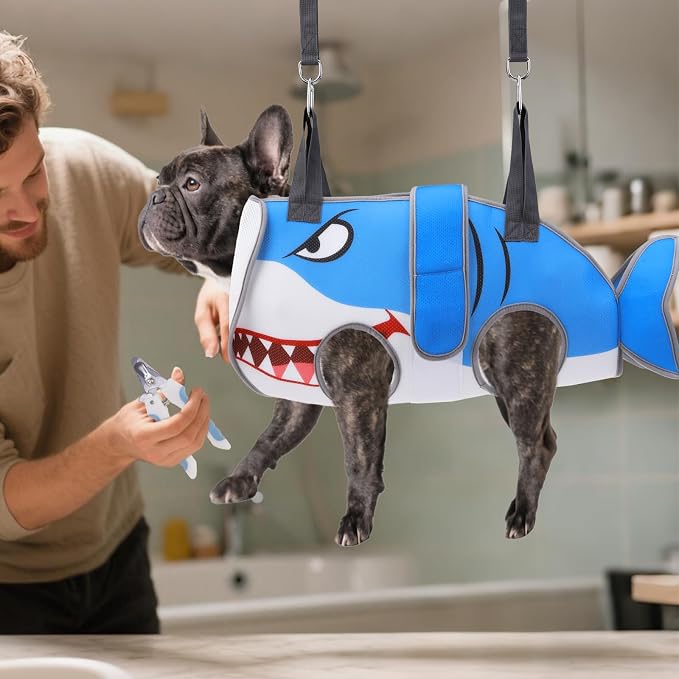 Dog Grooming Hammock for Small Dogs Cats, Cute Shark Design Dog Hanging Harness for Nail Trimming/Clipping, Pet Sling with Grooming Kit and Thick Neck Support & Strap Restraint Claw Care, M - Image 9
