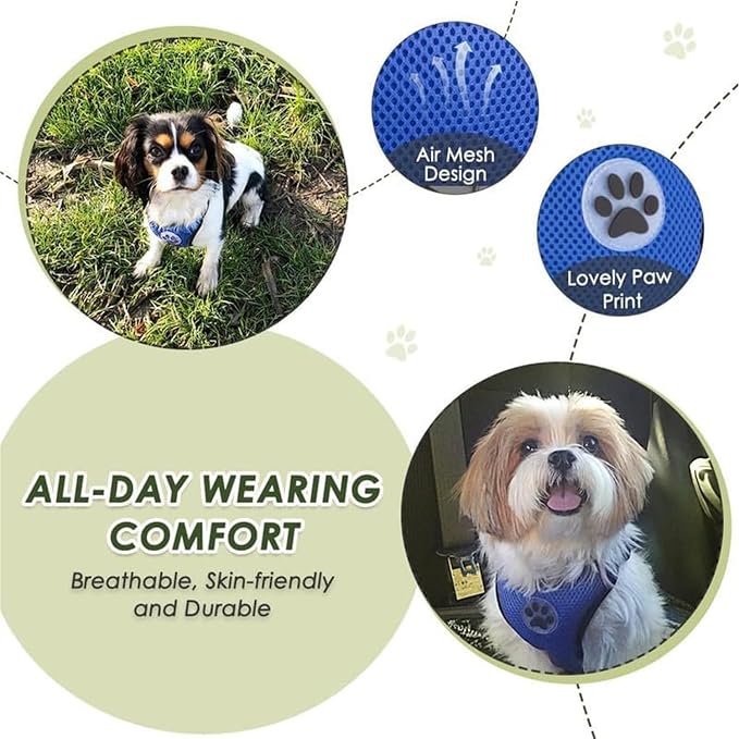 Lukovee Dog Car Harness Seat Belt, Harness & Seatbelt with 2 in 1 Buckle | Adjustable Soft Breathable Mesh Harness, Reflective Elastic Reflective Tether, for Small Medium Large Dogs Pets (Blue, M) - Image 3