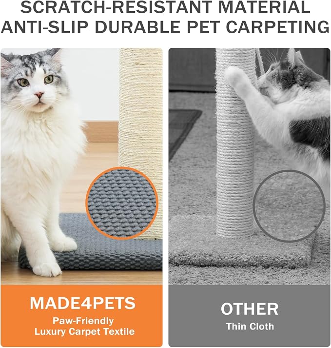 Made4Pets Tall Cat Scratching Post with Sisal & Carpet for Indoor Cats, 33" | Cat Scratcher with Wide Stable Base, Interactive Hanging Toys, Ideal for Adult Cats, Large Breeds and Full-Body Stretching - Image 5