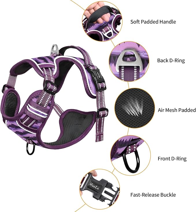 HEELE Dog Harness, No Pull Adjustable Padded Reflective Harness for Small Medium Large Dogs with Handle for Walking Training, Moon Night, L | No Choke with Control Handle, Soft Breathable Padded Pet Vest, Adjustable, Reflective Front Clip Vest for Nigh... - Image 2