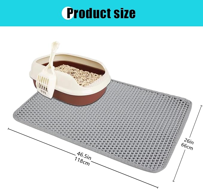 Cat Litter Mat 26"x24.5", Double Layer Waterproof Litterbox Mat, Gray | Non-slip backing, washable for easy cleanup, traps stray litter with waterproof honeycomb large grid that is urine-proof. - Image 5
