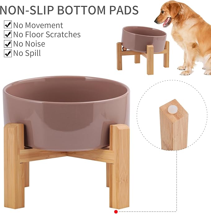 Khaki Elevated/Raised 15°Tilted Anti Slip Ceramic Dog Bowl for Medium & Large Breeds,Slanted Bulldog Big Face Pet Feeding Food Water Dish Stand for Dogs (7.6 Cups/60OZ) - Image 4
