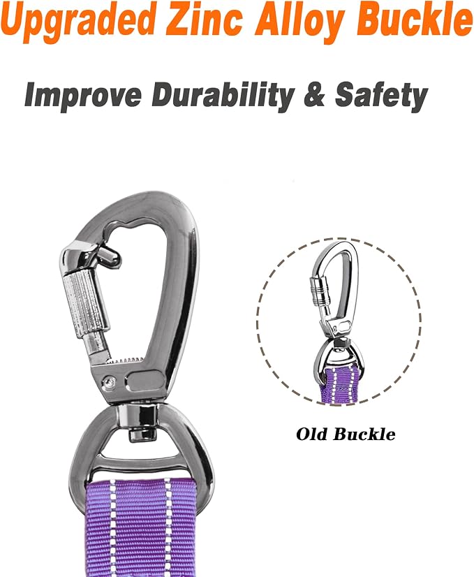 AUBELL Tactical Dog Leash Heavy Duty,4-6ft No Pull Bungee Leash,Purple | Reflective Dog Leash for Medium Large Dogs with Comfortable Padded Double Handle,Car Seat Belt,360 Degree Rotating Carabiner - Image 2