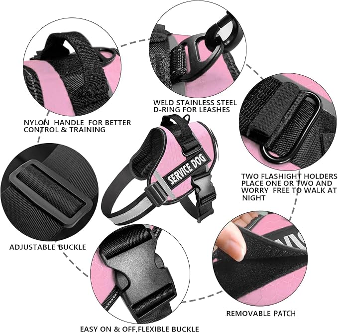 JSXD Dog Harness,No-Pull Service Dog Harness with Handle Adjustable Outdoor Pet Dog Vest 3M Reflective Nylon Material Vest for Breeds,Easy Control for Small Medium Large Dogs - Image 2