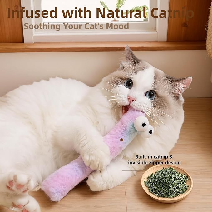 2BB Cat Kicker Toys 3 Pack, 13 Inch Quiet Catnip Toy Pillows for Indoor Cats, Soft Plush Refillable Kick Sticks for Kittens, Interactive Play & Exercise (Multi-Color) - Image 3