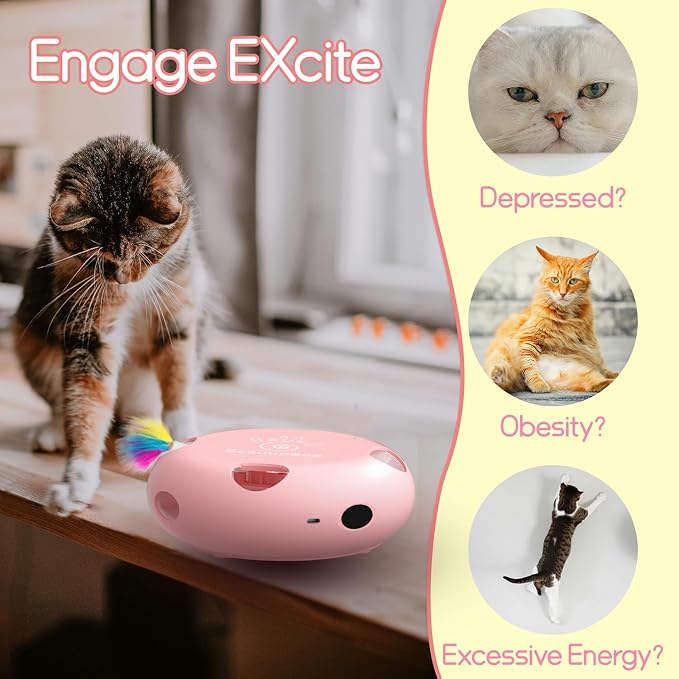 Interactive Cat Toy, Pink | Electric for Moving Concealed Feathers, Smart Sensor 7 Holes Whack a Mole Feather Toy, USB Charge Automatic - Image 2