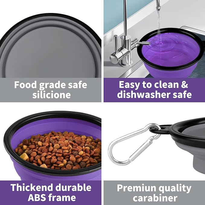 COOYOO Collapsible Dog Bowl,2 Pack Collapsible Dog Water Bowls for Cats Dogs,Portable Pet Feeding Watering Dish for Walking Parking Traveling with 2 Carabiners - Image 4