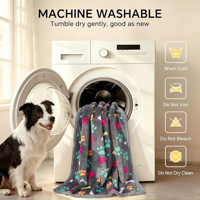 Luciphia Waterproof Dog Blanket Reversible Sherpa Fleece for Large Dogs Cat | Soft Print Pet Blanket Washable Pee Proof, Furniture Protector for Couch Sofa Bed Car, Cozy Throw King(100" x 85", Grey Bone) - Image 7