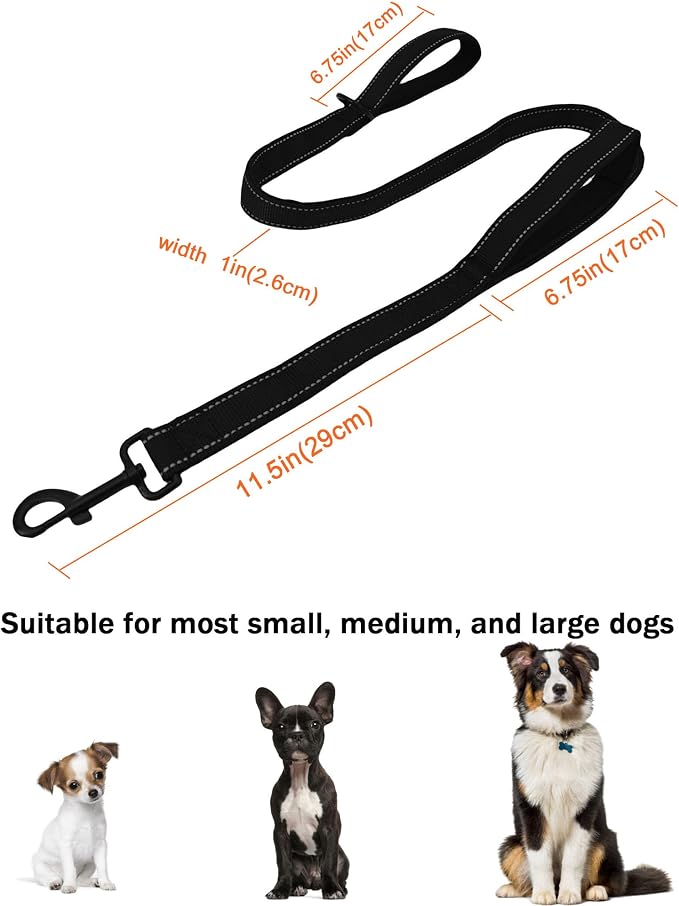 Solmoony 4FT Black Strong Dog Leash with 2 Padded Handles, Traffic Handle Extra Control, Double-Sided Reflective Walking Lead for Small Medium and Large Dogs(Black, 4FT) - Image 5