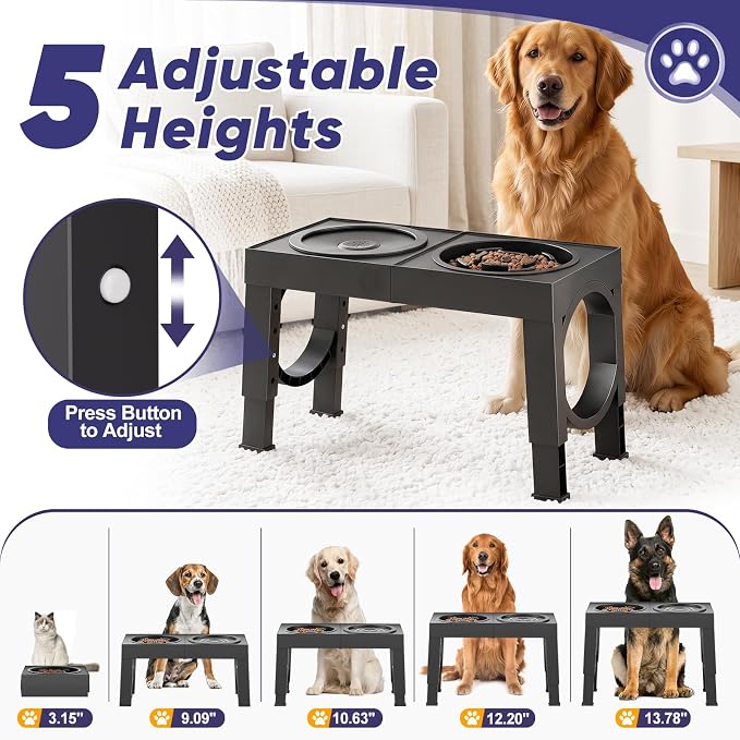 XIAZ Elevated Dog Bowls Large Breed Raised Dogs Bowl Stand Large/Medium Sized Dog Slow Feeder Dogs Bowls Food Water Stands 5 Heights Adjustable 9/11/12/14in Pet Feeder Dish Station - Image 2