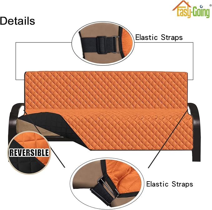 Easy-Going Reversible Couch Cover, Large Futon Sofa, Orange/Black | Machine Washable Slipcover For Dogs, Water Resistant Furniture Mat For Living Room, Non-Slip Sofa Cover, Pet Friendly - Image 3