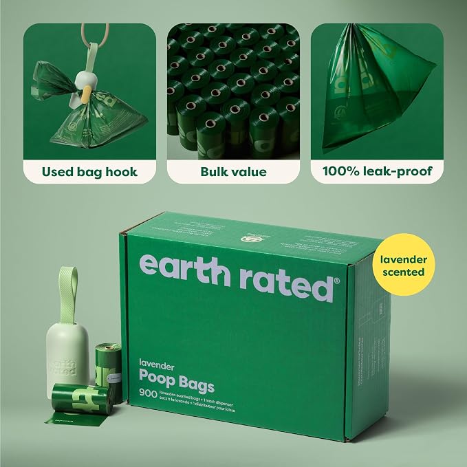 Earth Rated Dog Poop Bag Holder, 1 Dispenser and 900 Bags, Lavender | Durable and Guaranteed Leakproof Poop Bags - Image 6