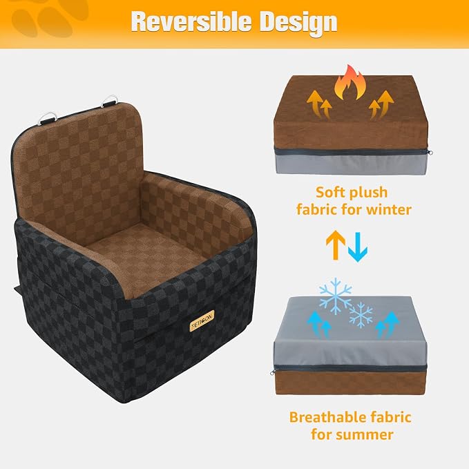 PETICON Waterproof Dog Car Seat for Small Medium Dogs, 6in Memory Foam | Pet Booster Seat for Dogs up to 26 lbs with Pockets, Detachable Washable Pet Carseat with Y-Shape Safety Belt - Image 6