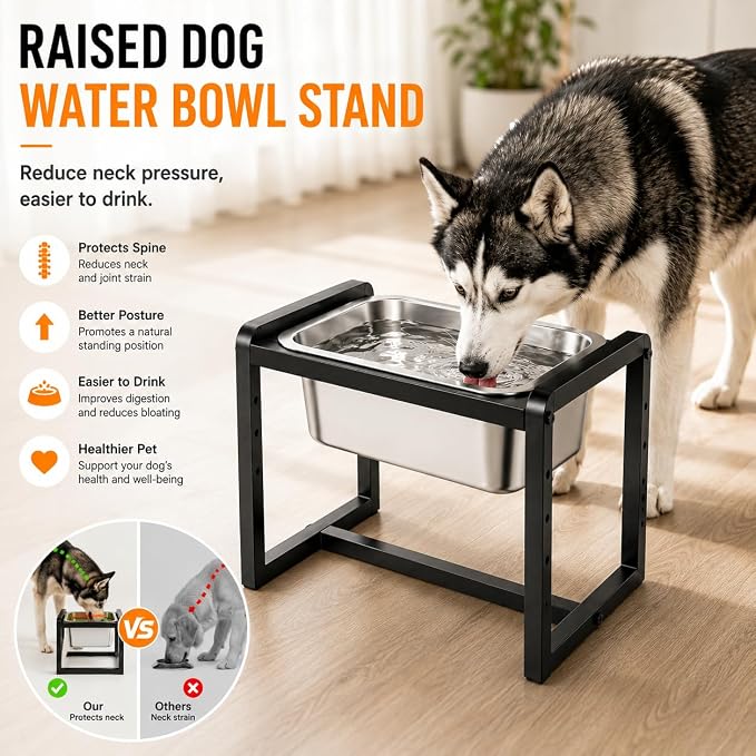 Adjustable Height Elevated Large Dog Water Bowls with Stainless Steel Bowls and Metal Stand，4-Level (8/10/12/14 Inches) Pet Bowl for Dogs for Large Medium Dogs - Durable, Easy to Clean (2.4gallon) - Image 4