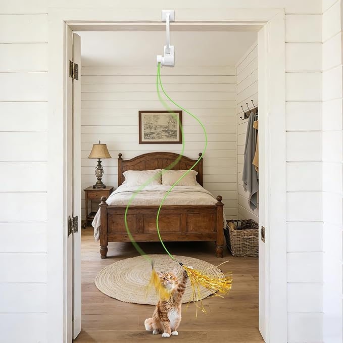 Automatic Hanging Interactive Cat Toy for Indoor Cats,Clip-On Doorway Cat Toy for Bored Adult Cats & Kittens,USB Rechargeable Motion Cat Enrichment Toy for Chase Exercise,Multi-Cat Homes(White) - Image 8