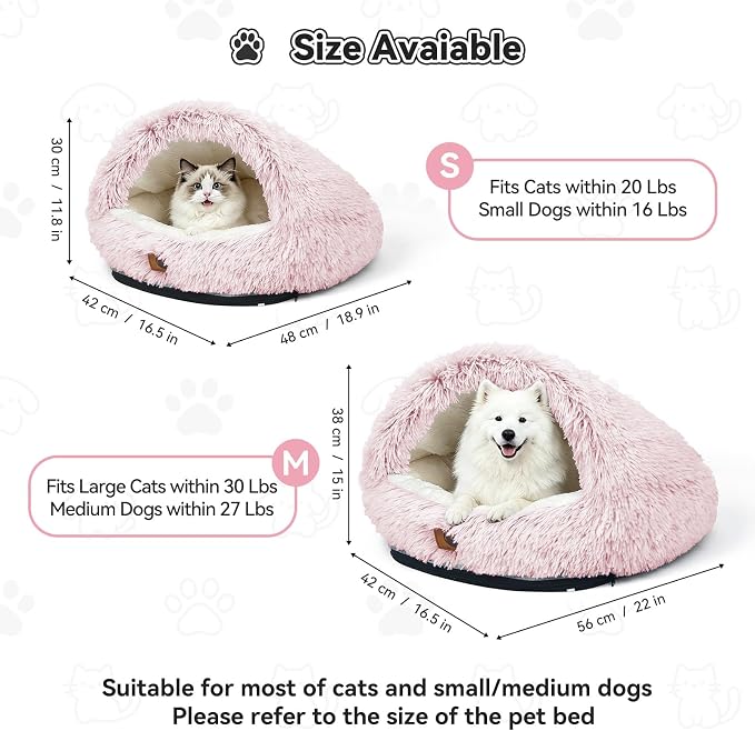 YooxArmor Round Covered Cat Bed Cave Dog Bed for Small Medium Pets,Pink,M | Cozy,Washable,Windproof,Hooded Cat Bed Cave,Self Warming Anti-Anxiety House with Fluffy Cover - Image 7