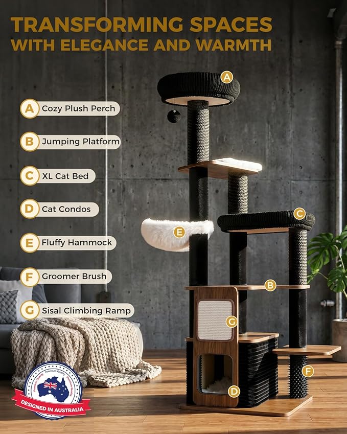 63" Heavy Duty Cat Tower, Modern Cat Tree, Wooden Cat Tree | Modern Cat Furniture, Sturdy Cat Tree Tower, Indoor Scratching Post, Plush Top Perch, Cozy Cat Condo - Image 4