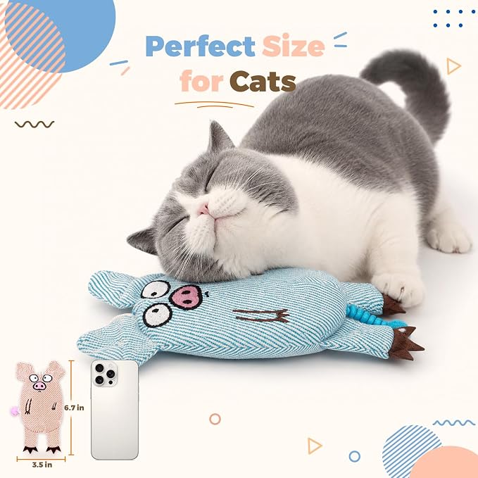 Cat Toys for Indoor Cats, 2 PCS 8000mg A+Natural Catnip Silvervine Crinkle | Interactive Cat Toys Pig with Bell Elastic Tail, Baby-Grade Plush Chew Toy Teeth Cleaning, Catnip Cat Kicker Toy for Kitten - Image 7