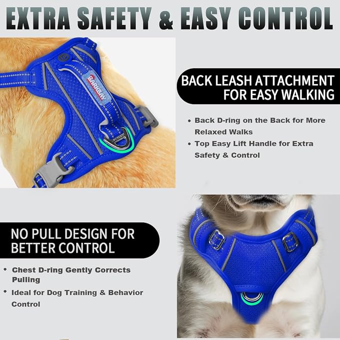 BARKBAY No Pull Dog Harness Large Reflective Dog Harness with Front Clip and Easy Control Handle for Walking Training Running with ID tag Pocket(Sapphire Blue,XS) - Image 3