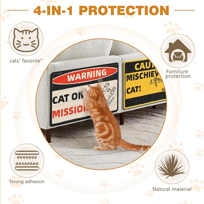 Sisal Cat Scratcher Post Mat (Use on Wall, Couch and Carpet), Durable and Shedding-Resistant Cat Scratching Surface - 21.7x13 inch with Hoop and Loop Adhesives, Twist Pins（red） - Image 3