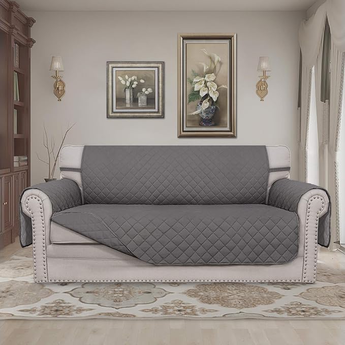 Easy-Going Reversible Couch Cover, 2 Cushion Sofa, Gray/Gray | Oversized Loveseat Slipcover For Dogs, Water Resistant Mat, Living Room, Non-Slip Sofa Cover, Pet Friendly - Image 2