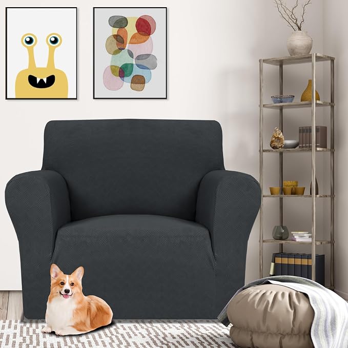MAXIJIN Chair Covers for Living Room 1 Piece Stretch Sofa Chair Slipcovers with Arms (31"-46") Furniture Protector for Dog Pet Couch Armchair Cover (Chair, Diamond Pattern Gray) - Image 3