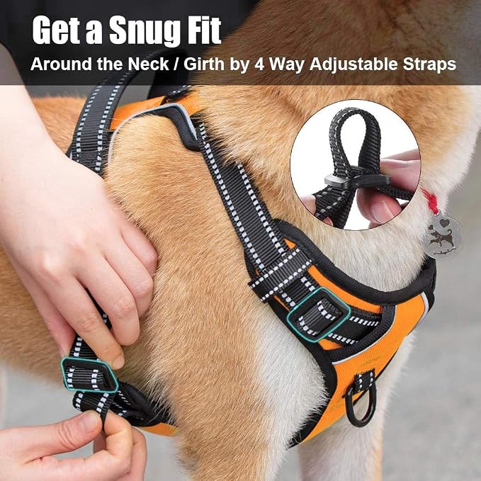 PoyPet No Pull Dog Harness Small, Reflective Vest with Front Clip & Handle | Easy On/Off, No Choke, Adjustable, 2 Leash D-rings, Soft Padded, Breathable, Oxford, for Walking Training, XS, Orange - Image 5