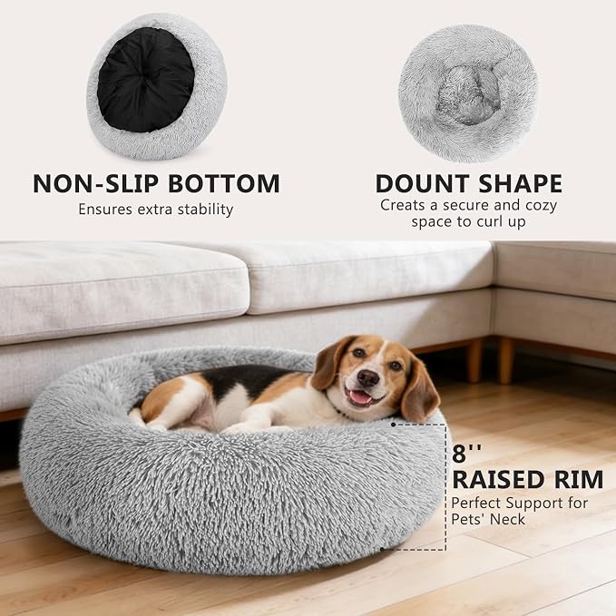 MIXJOY Orthopedic Dog Bed Comfortable Donut Cuddler Round Pet Beds Ultra Soft Washable Dog and Cat Cushion Bed (30'', Light Grey) - Image 2