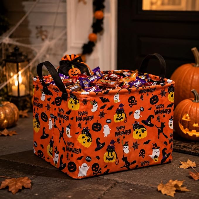 Halloween Pumpkin Ghost Storage Basket, Black Cat Spider Toy Organizer - Image 6