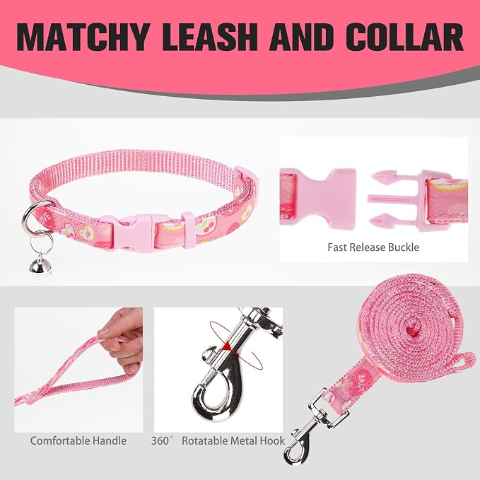 Small Dog Harness and Leash Set - Cute Puppy Harness Leash Dog Collar with AirTag Holder Silicone Case, Soft Padded Step in Pet Vest Reflective for Outdoor Walking, Heart S - Image 8