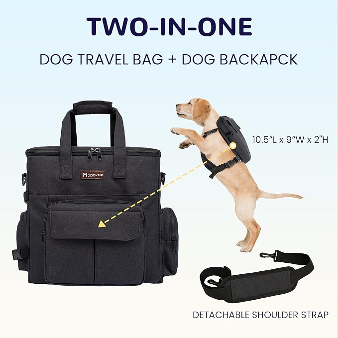 Modoker Dog Travel Bag with 2 Collapsible Dog Bowls, 1 Dog Backpack, Airline Approved Pet Travel BagOrganizer for Supplies & Accessories, 2 Travel Dog Food Container, Black | Dog travel accessories set with feeding supplies, bowls, mat, and strap. Idea... - Image 2