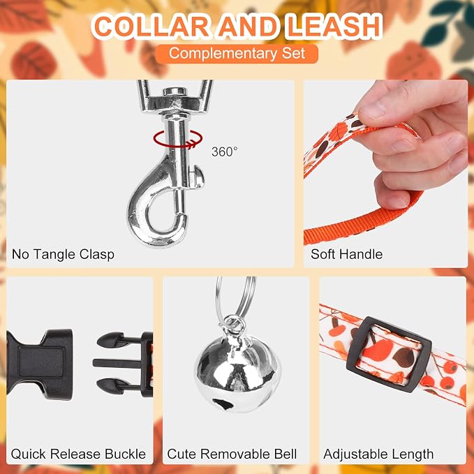 Thanksgiving Autumn Puppy Harness - Dog Collar and Leash - Soft Mesh Padded Adjustable Step in Small Dog Vest Harness No Pull, Reflective Escape Proof for Outdoor Walking, Orange S - Image 5