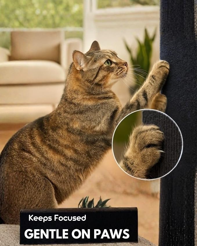 Corner & Wall Cat Scratch Mat, Self-Adhesive Trimmable Cat Scratcher, Wall Mounted Scratching Pad for Indoor Cats, Sofa Furniture Protector, Cat Post Cover Replacement (Black, 23.6''x11.8'', 3-Pack) - Image 2