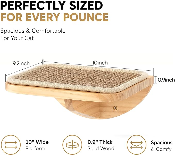 Cat Window Perches, Cat Wall Shelves with Curved Bed and 2 Sisal Mat Steps | Cat Wall Furniture with Curved Beige Bed & 2 Floating Steps for All Breeds, 3-in-1 Cat Wall Set for Climbing & Lounging - Image 5