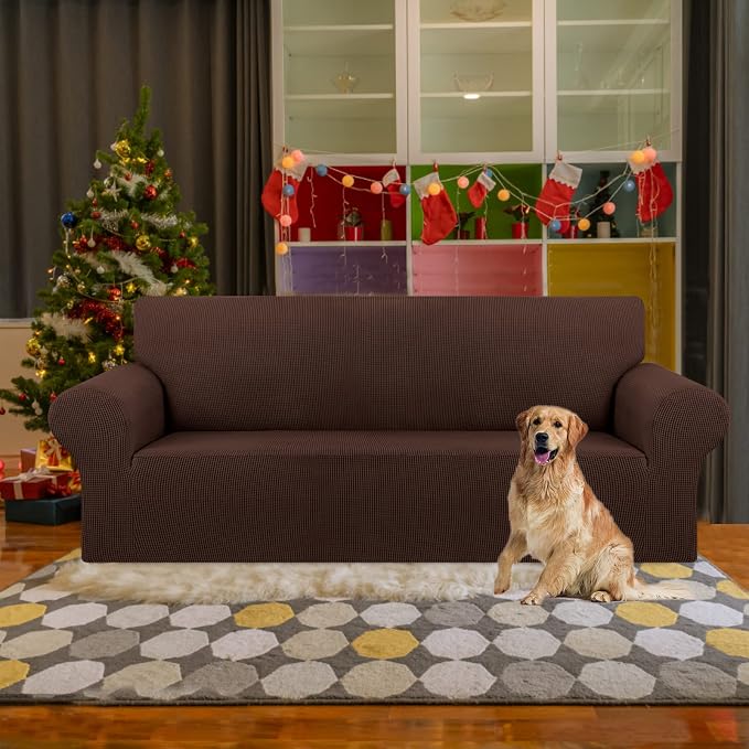 KEKUOU Stretch Couch Covers for Sofa, 3 Cushion Couch Slipcover,Chocolate | 1-Piece Washable Sofa Cover Pet Friendly(78"-94") Furniture Protector Soft Jacquard, Elastic Bottom for Dogs & Kids - Image 2