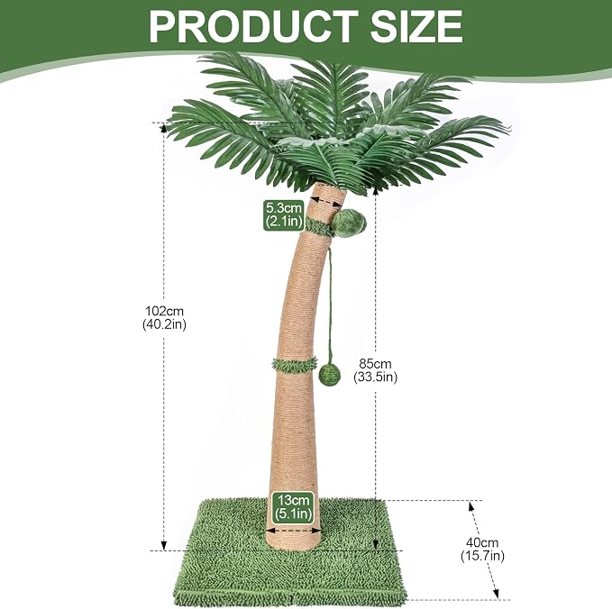40'' Tall Cat Scratching Post Cat Tree, Curved Design Cat Scratcher Post with 3 Interactive Balls, Natural Sisal Rope Cat Scratching Posts for Indoor Cats Adults Kittens, Multi-Combinable (Style A) - Image 3