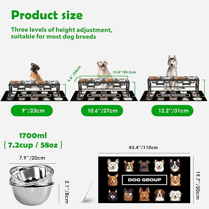 SHAINFUN Adjustable Height Dog Bowl Stand with 4 Bowls for Multi-Dog Homes– Elevated Dog Bowls for Large Breeds with Anti-Slip Mat, Raised Feeding Station with Stainless Steel Bowls - Image 4