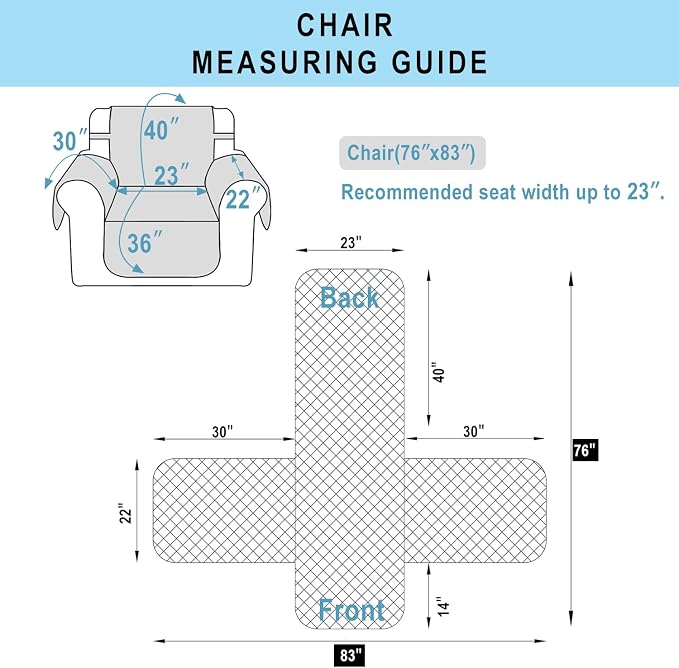 Reversible Recliner Chair Covers, 23" Chair, Navy/Camel | Chair Covers for Living Room with Elastic Straps, Water Repellent, Chair Protectors Covers for Dogs - Image 6