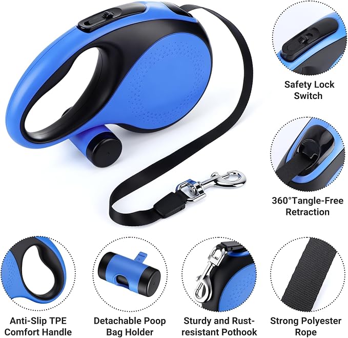 Segarty 26 Ft Retractable Lead for Dogs Weighing 66 lbs - 110 lbs, 8m Heavy-Duty Dog Leash with Poop Bag Holder, Extra Long Lead with Anti-Slip Handle One-Handed Brake Pause Lock for Medium Large Pet - Image 3