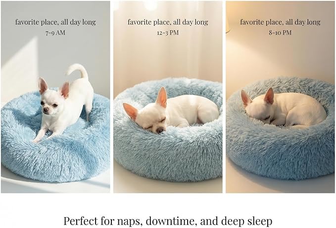 nononfish Fluffy Donut Dog Bed for Small Dogs,Cozy Plush Pet Bed | Fluffy donut bed with soft comfort and cozy round design. - Image 6