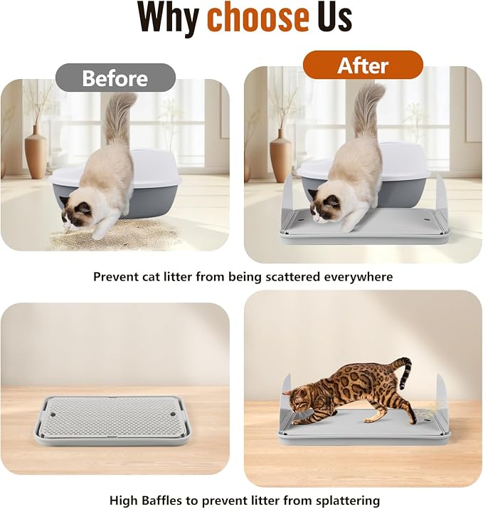 Cat Litter Box Step, Cat Step with Detachable Splash-Proof Baffles, Grey | Litter Box Ramp with Filter Function, Litter Catcher for Kittens & Elderly Cats, Non-Slip Cat Litter Mat Pedal, Easy to Clean - Image 5