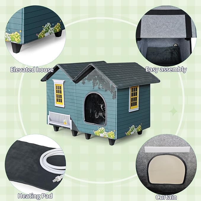 Heated Cat Houses for Indoor/Outdoor Cats with Elevated Heated Cat Bed Waterproof Providing Safe Feral Cats, Easy to Assemble - Image 2