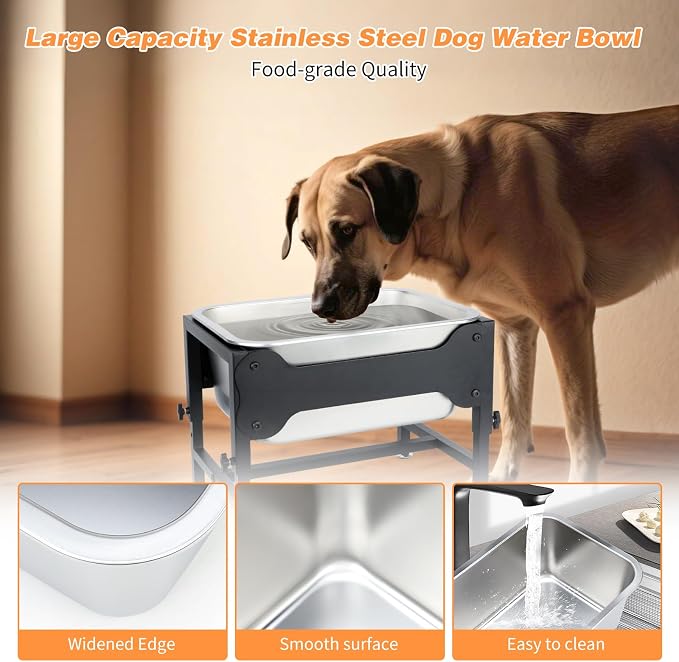 3 Gallon Elevated Dog Water Bowl, Raised Stand for Large Dogs | 4 Adjustable Heights, 9.65-15.16 in Stand, 3 Gallon Bowl, 14 x 10.6 x 5.9 in Size, Indoor Outdoor Use, Easy to Clean - Image 5